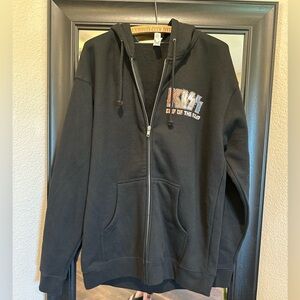 Kiss Black Zip-Up Hoodie with Silver Zipper
